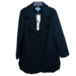Draper James Woman's Faux Wool Coat L Snap Closure Lined Belle Meade Black